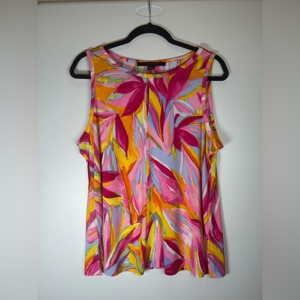 Vibrant Pink and Orange Sleeveless Top with Stretch. Size XL. Artsy.